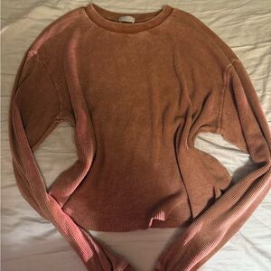 Rust Long Sleeve Ribbed Top
